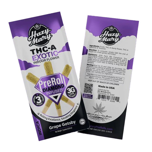 Hazy Mary Grape Gatsby | Indica | Diamond Infused Pre-Rolls